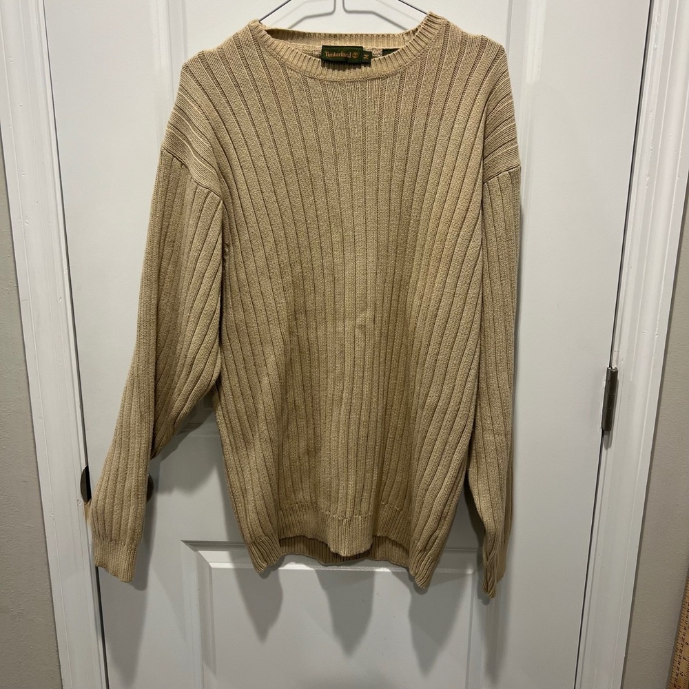 Timberland Mens Sweater Ribbed Cotton Tan Medium